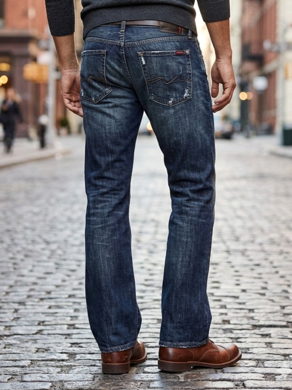 7 For All Mankind Men's Jeans Dark Blue Distressed Bootcut Sz 36